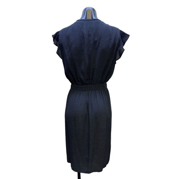 Kate Spade Black Flutter Sleeve V-Neck Elastic Waist Dress Size 12