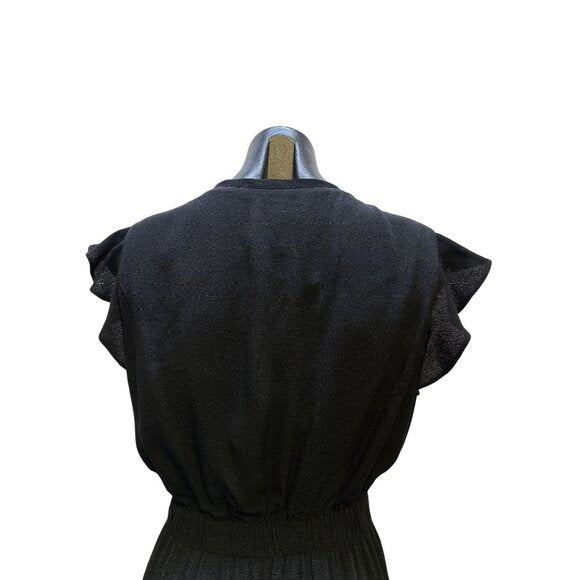 Kate Spade Black Flutter Sleeve V-Neck Elastic Waist Dress Size 12