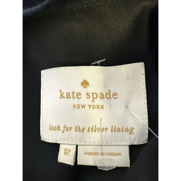 Kate Spade Black Flutter Sleeve V-Neck Elastic Waist Dress Size 12