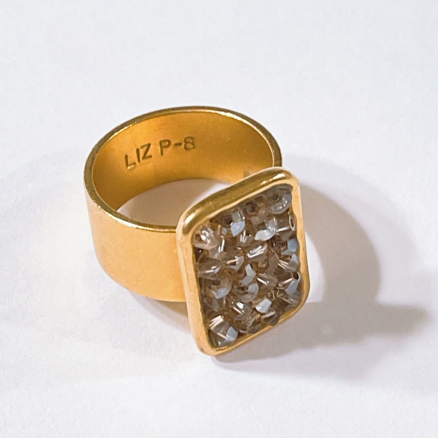 Gold-Tone Statement Ring With Rectangular Crystal-Like Embellishment By Liz P-8 size 8