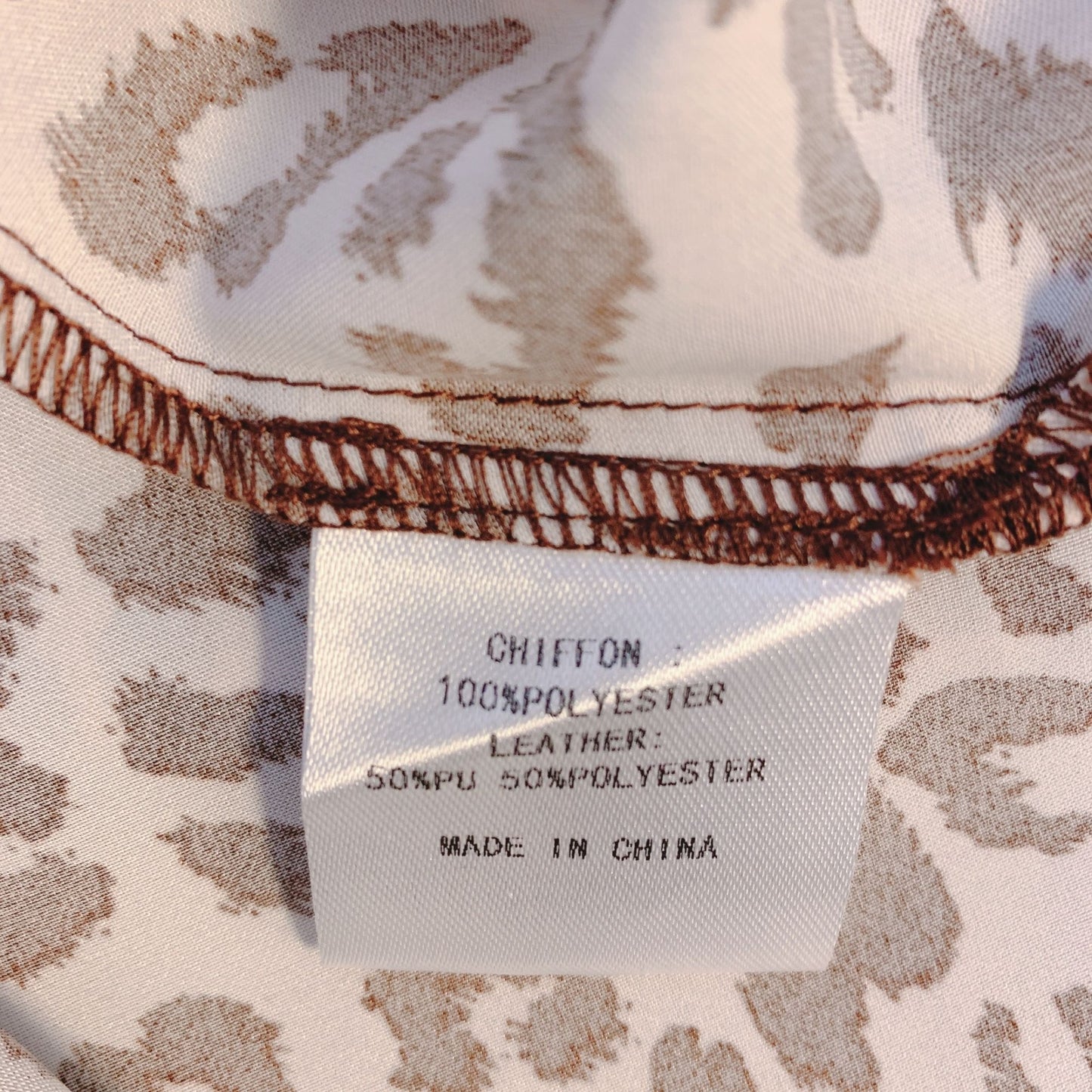 NWT A.Z.I Animal Print Button-up Blouse Faux Leather Shoulder Details Size L