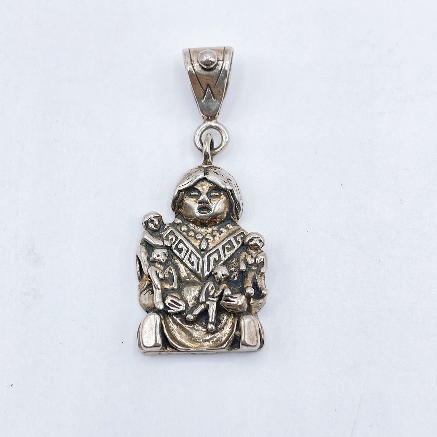 Native American Storyteller Sterling Silver Pendant With Intricate Detailing