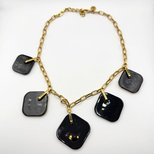 Tory Burch Gold Tone & 5 Black Pendant Necklace