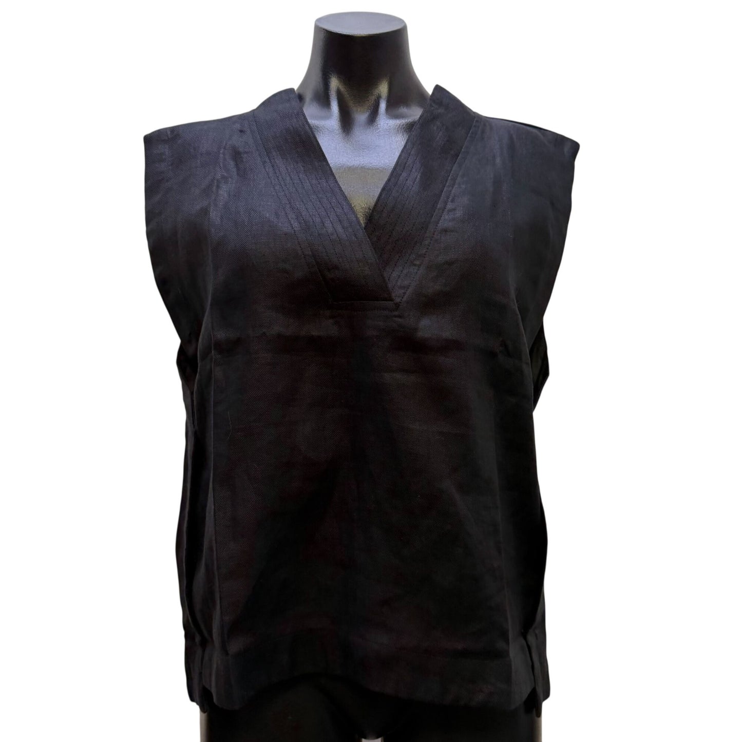NWT Banana Republic Black Linen Sleeveless Blouse V-Neck  XS