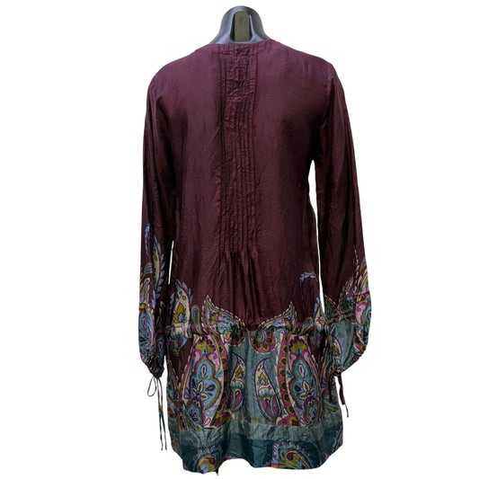 Johnny Was Silk Embroidered Tunic Blouse Purple Multi XS