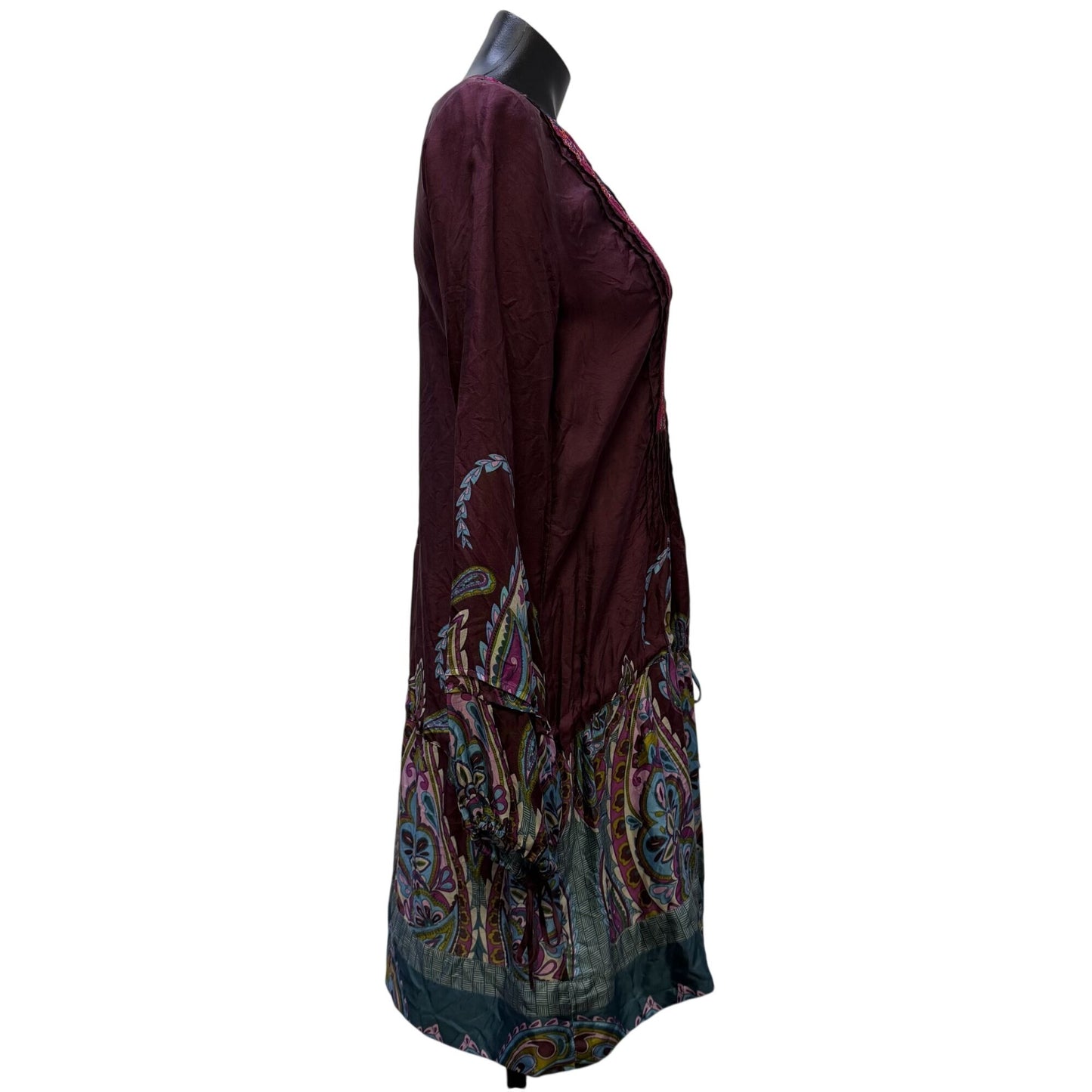 Johnny Was Silk Embroidered Tunic Blouse Purple Multi XS