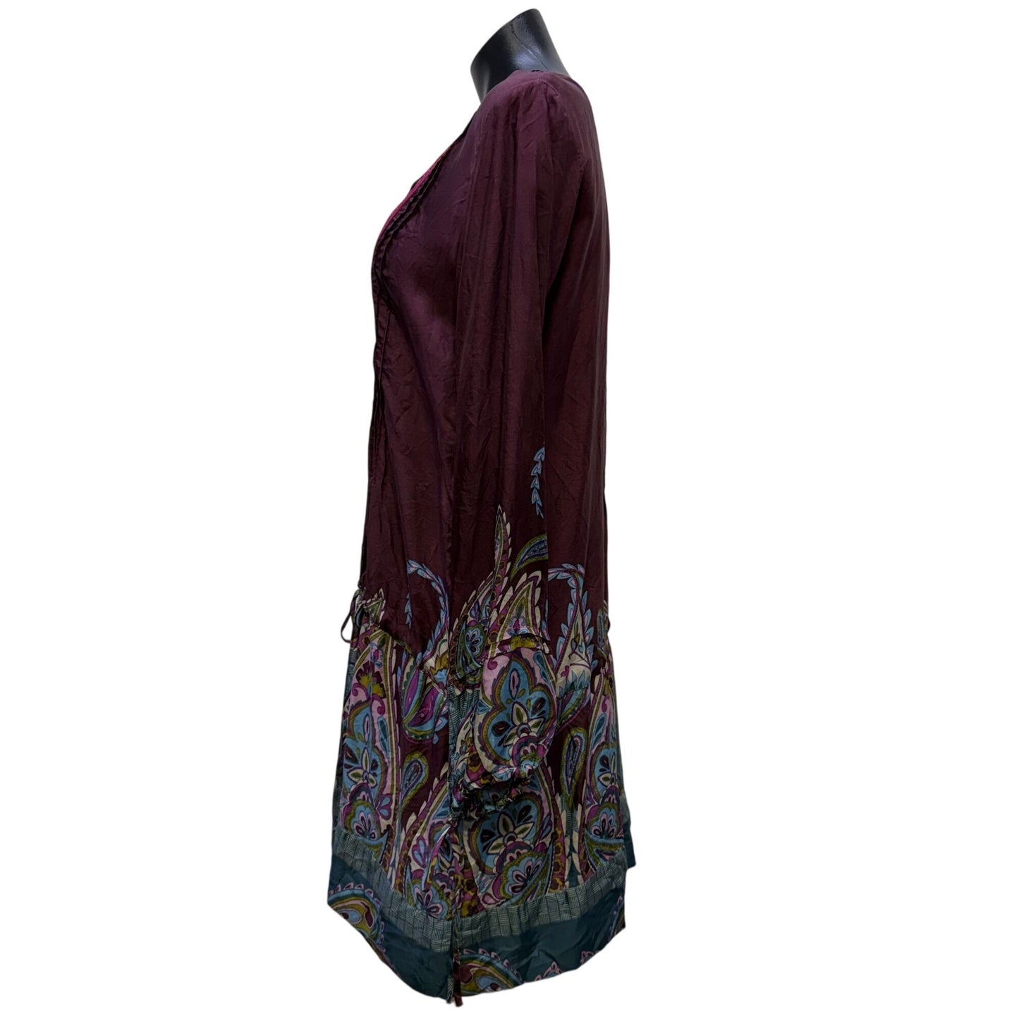 Johnny Was Silk Embroidered Tunic Blouse Purple Multi XS