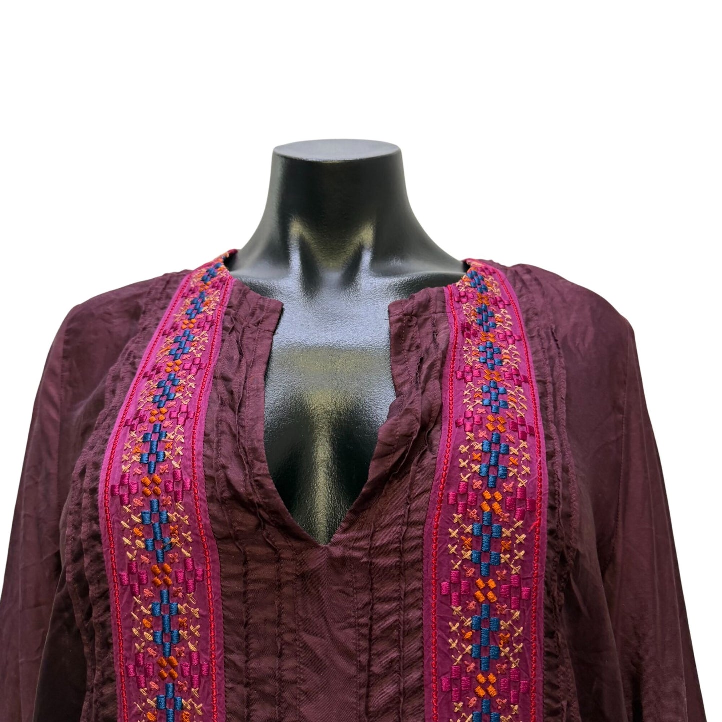 Johnny Was Silk Embroidered Tunic Blouse Purple Multi XS
