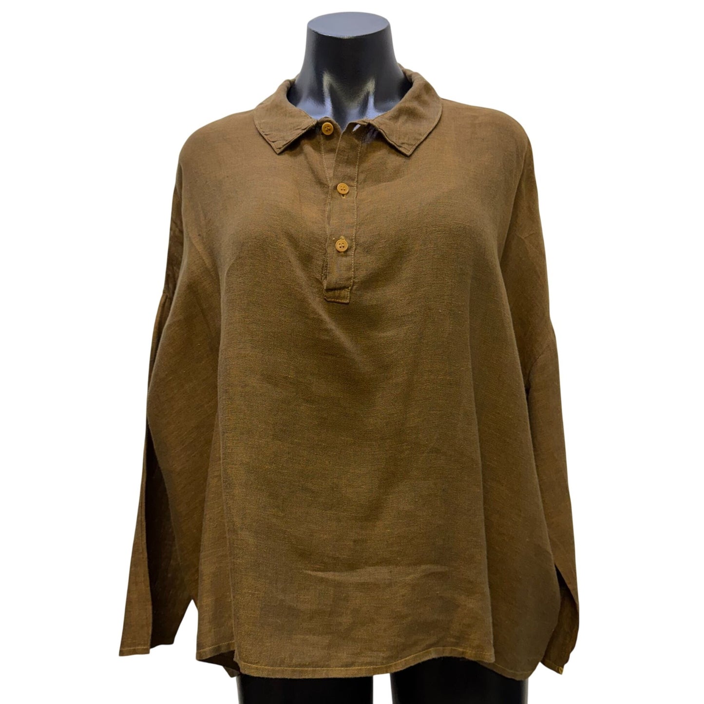 CP Shades Linen Long-Sleeve Blouse In Tan XS