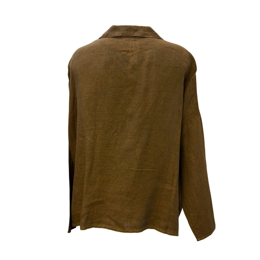 CP Shades Linen Long-Sleeve Blouse In Tan XS