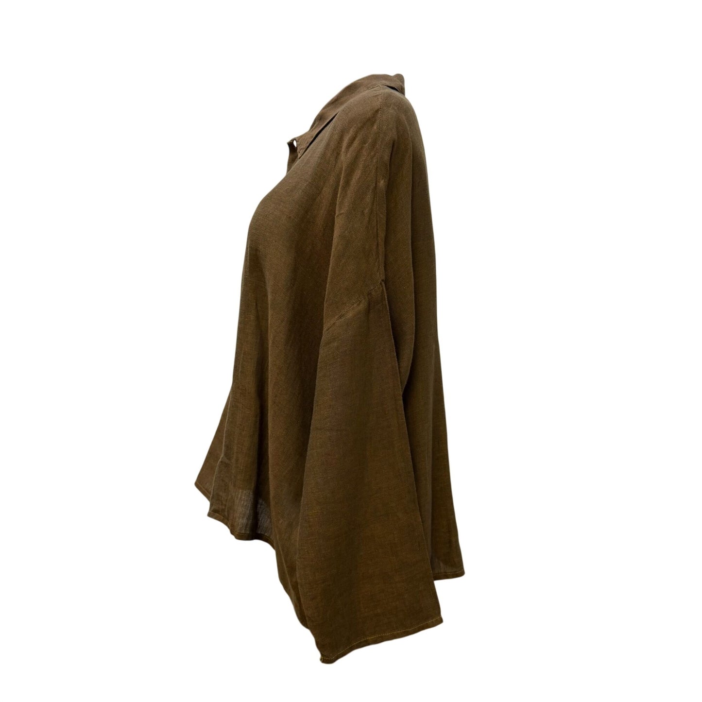 CP Shades Linen Long-Sleeve Blouse In Tan XS