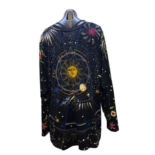 Johnny Was Black Multi Long Sleeve Celestial Print T-Shirt Blouse 2XL
