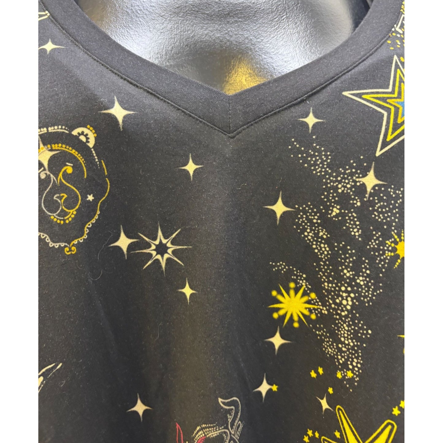 Johnny Was Black Multi Long Sleeve Celestial Print T-Shirt Blouse 2XL