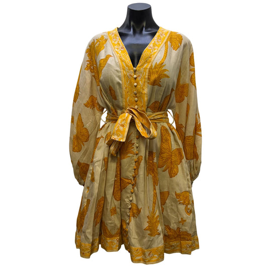 Banana Republic Linen Belted Dress Yellow Cream Long Sleeve Size 4