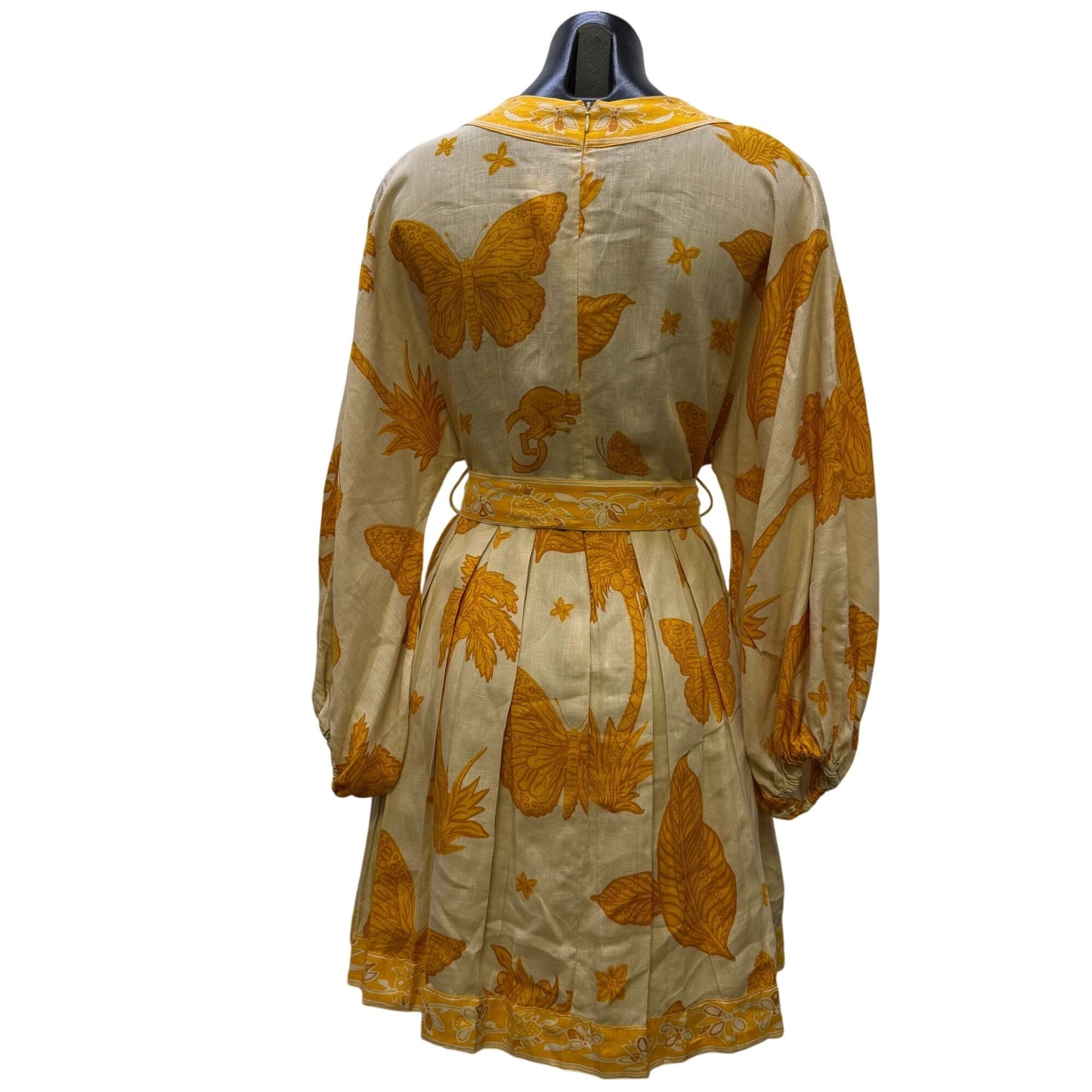 Banana Republic Linen Belted Dress Yellow Cream Long Sleeve Size 4