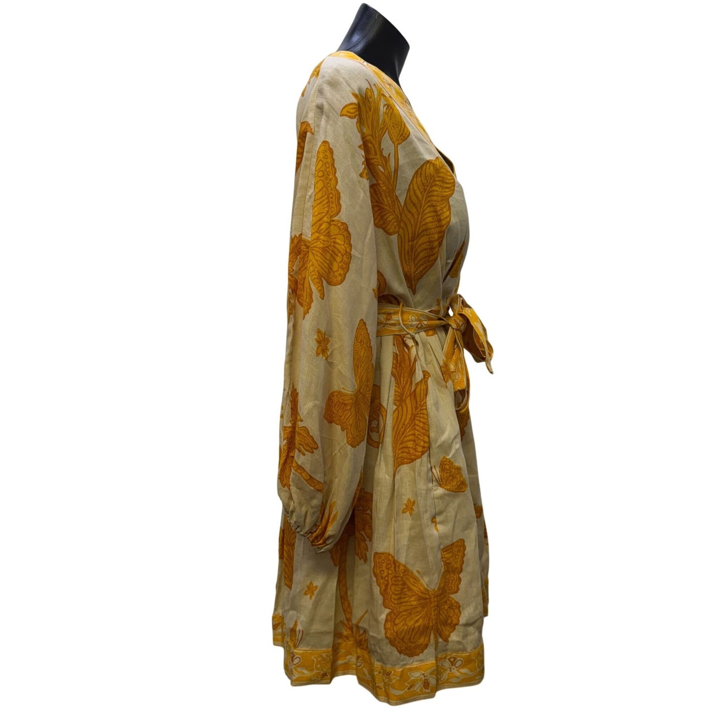 Banana Republic Linen Belted Dress Yellow Cream Long Sleeve Size 4