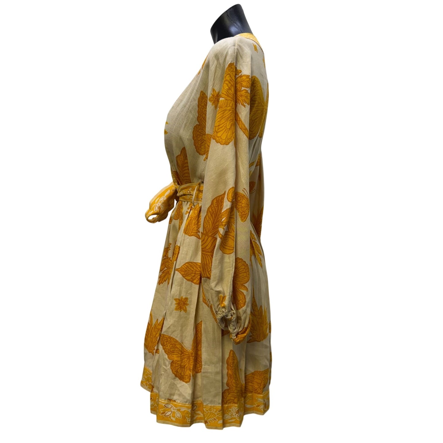 Banana Republic Linen Belted Dress Yellow Cream Long Sleeve Size 4