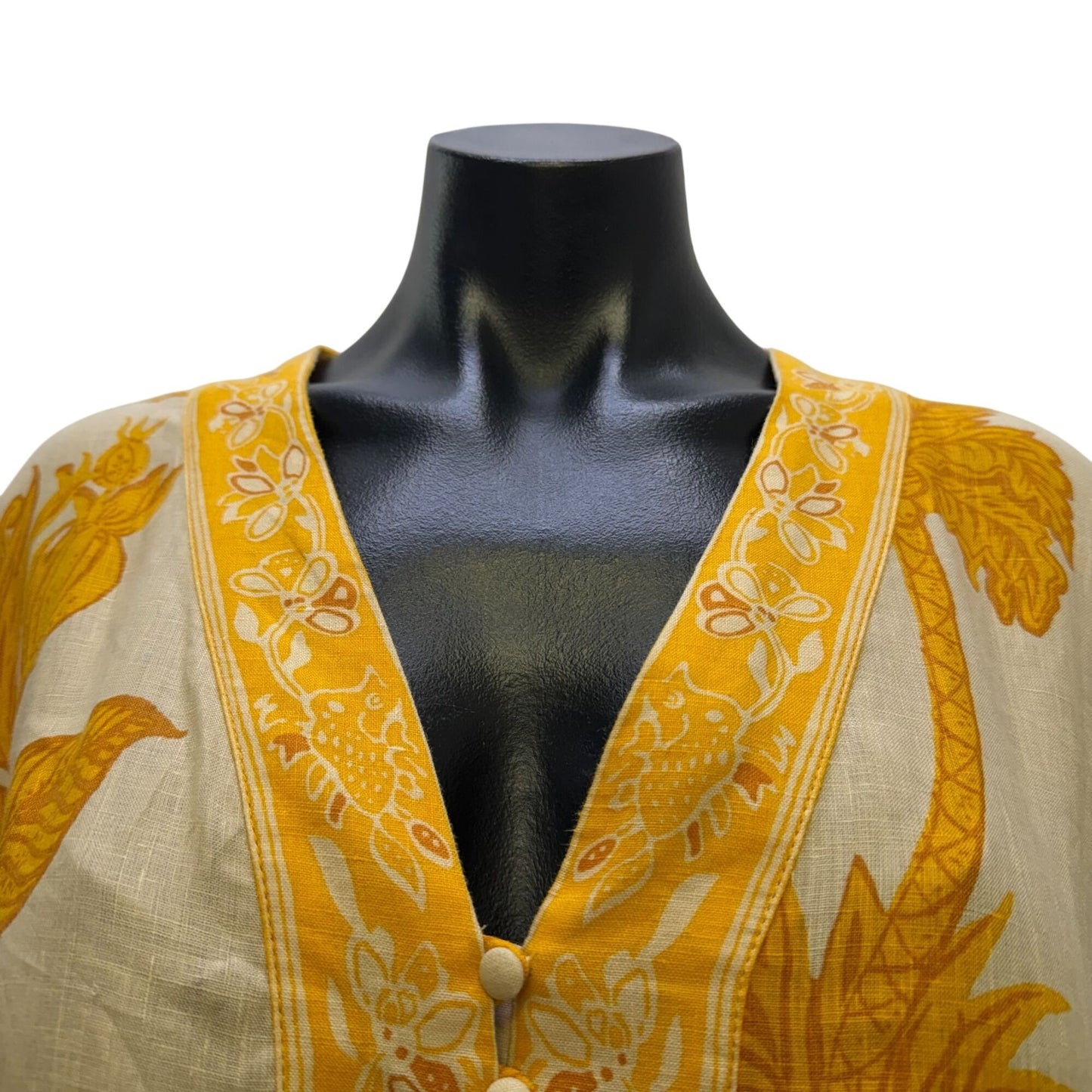 Banana Republic Linen Belted Dress Yellow Cream Long Sleeve Size 4