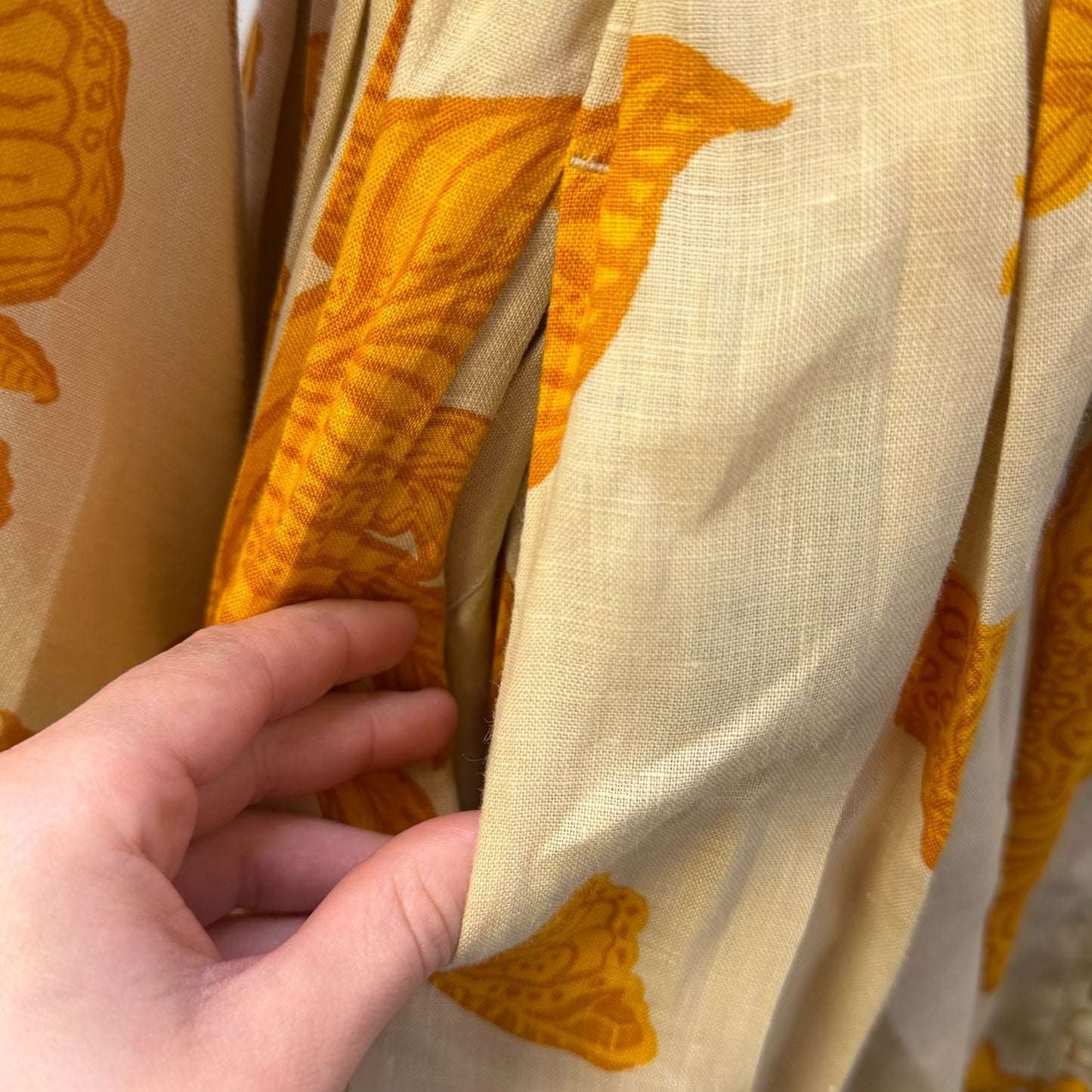 Banana Republic Linen Belted Dress Yellow Cream Long Sleeve Size 4