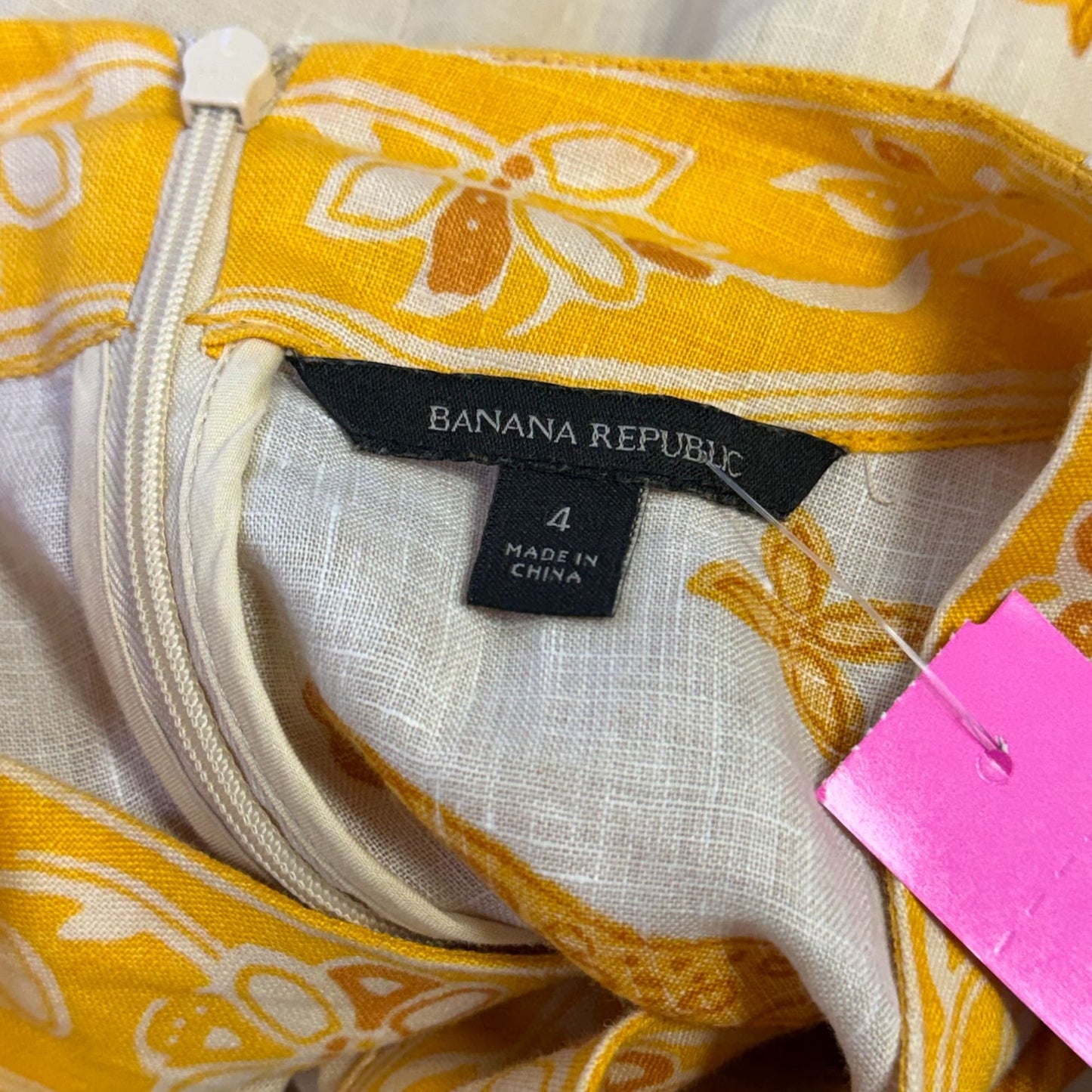 Banana Republic Linen Belted Dress Yellow Cream Long Sleeve Size 4