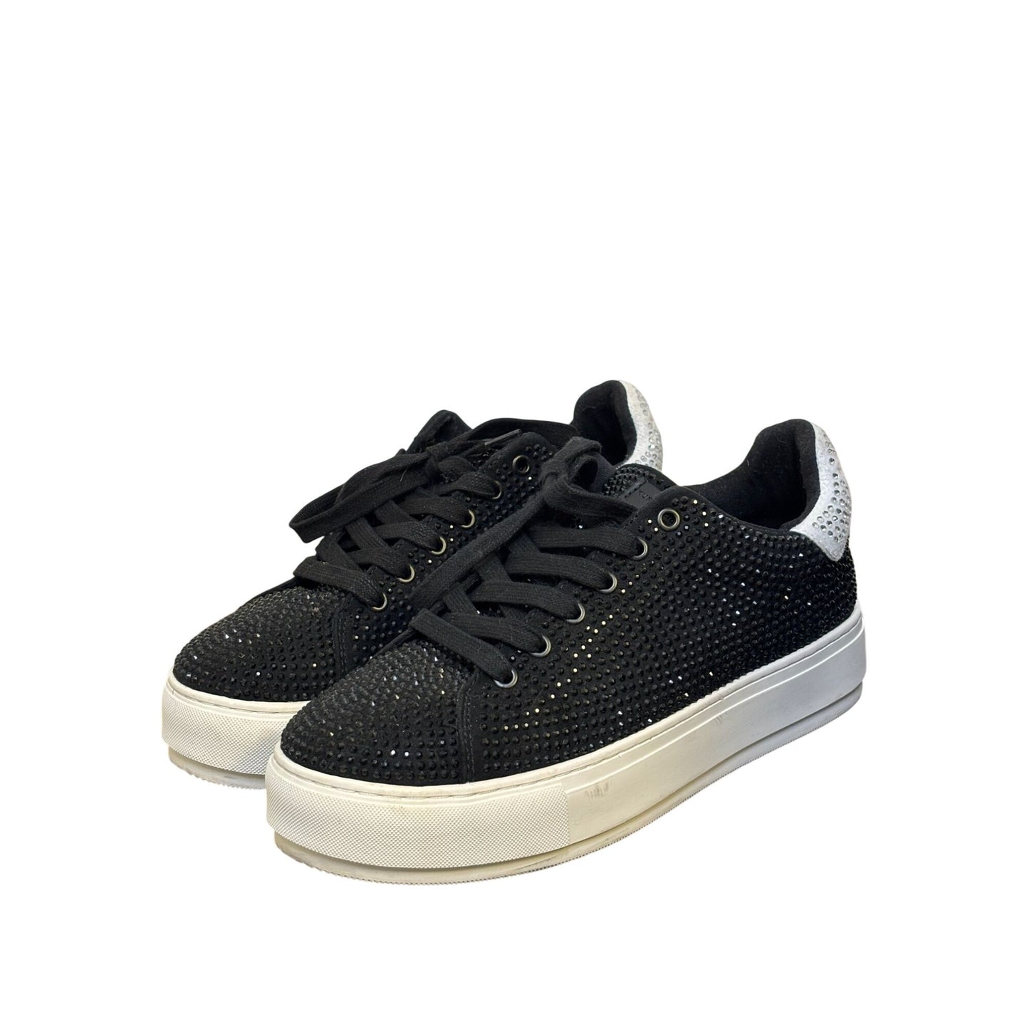 Kurt Geiger Lace-Up Sneakers Black Crystal Embellished Size 7.5