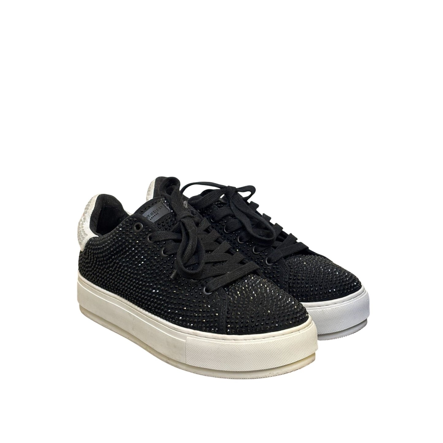 Kurt Geiger Lace-Up Sneakers Black Crystal Embellished Size 7.5