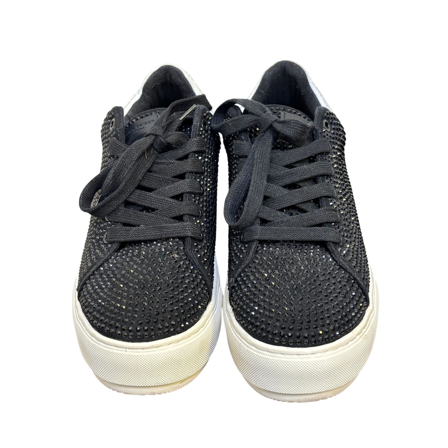 Kurt Geiger Lace-Up Sneakers Black Crystal Embellished Size 7.5