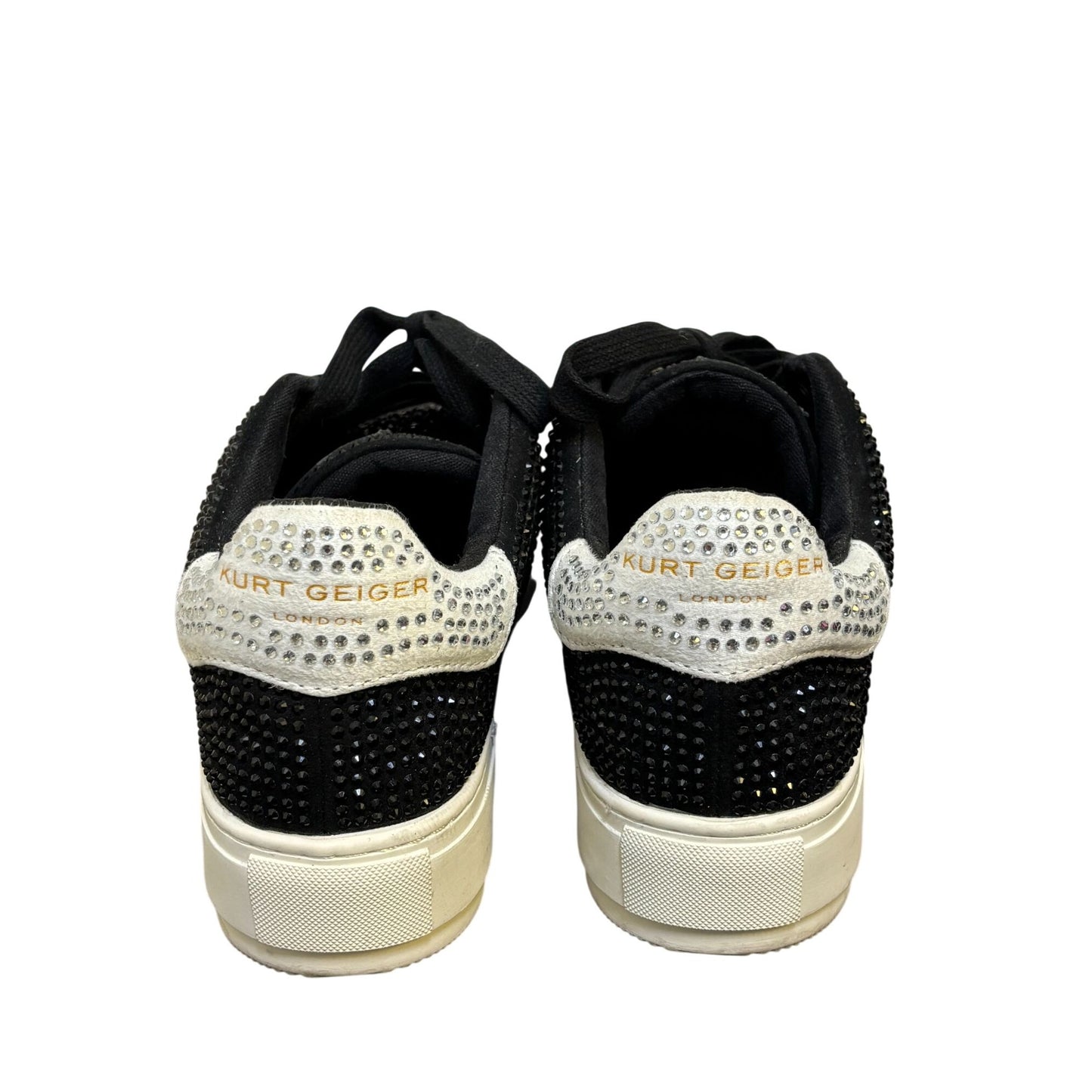 Kurt Geiger Lace-Up Sneakers Black Crystal Embellished Size 7.5