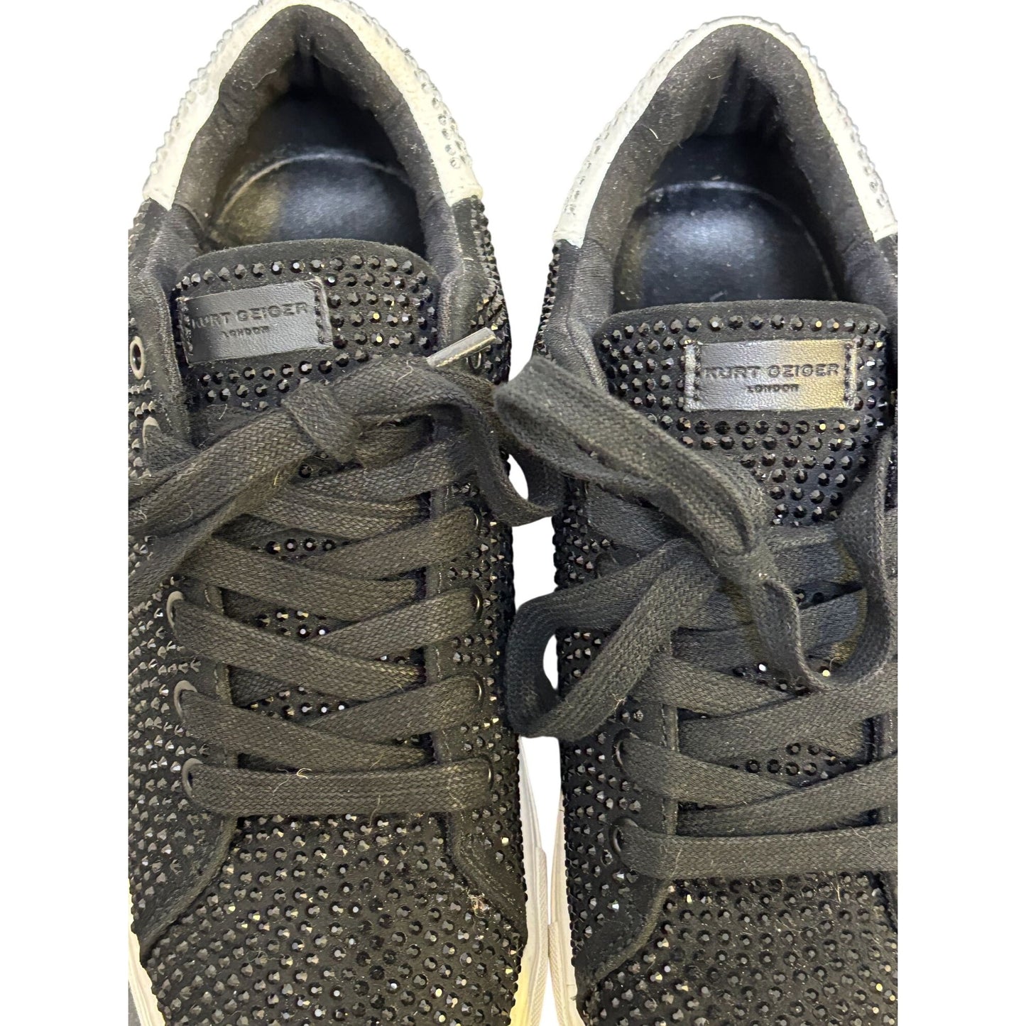 Kurt Geiger Lace-Up Sneakers Black Crystal Embellished Size 7.5