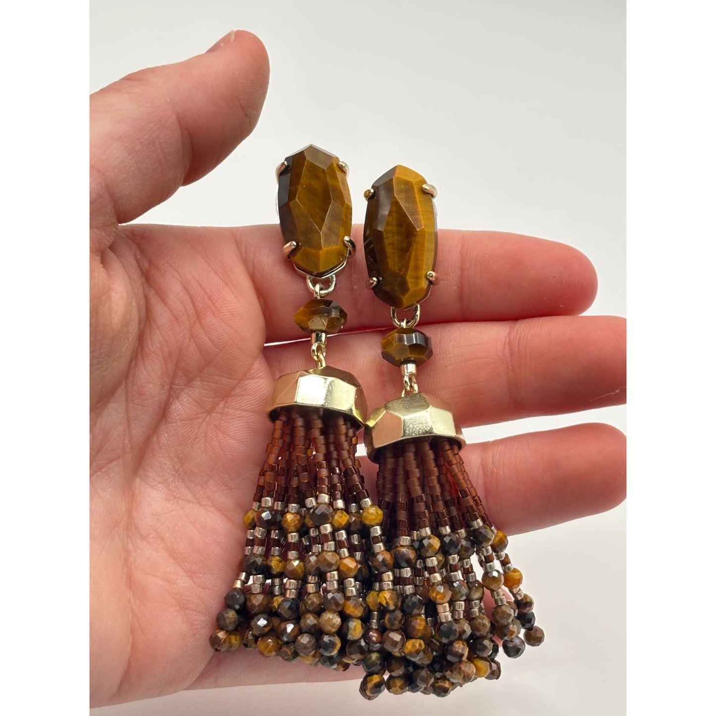 Kendra Scott Tigers Eye Beaded Tassel Earrings