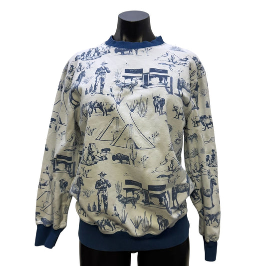 Katie Kime Western-Themed Sweatshirt White & Blue Size L
