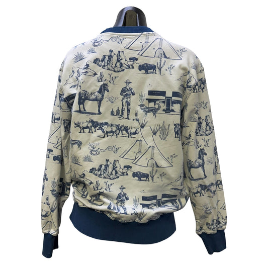 Katie Kime Western-Themed Sweatshirt White & Blue Size L