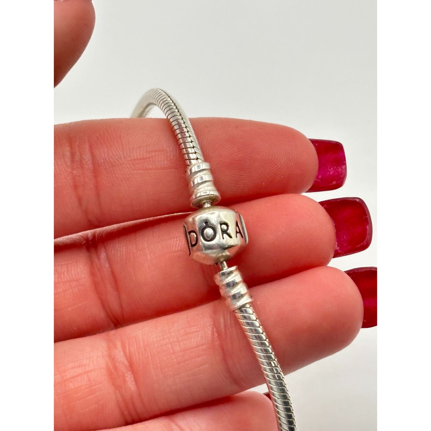 Pandora 925 Sterling Silver Charm Bracelet With Blue & White Glass