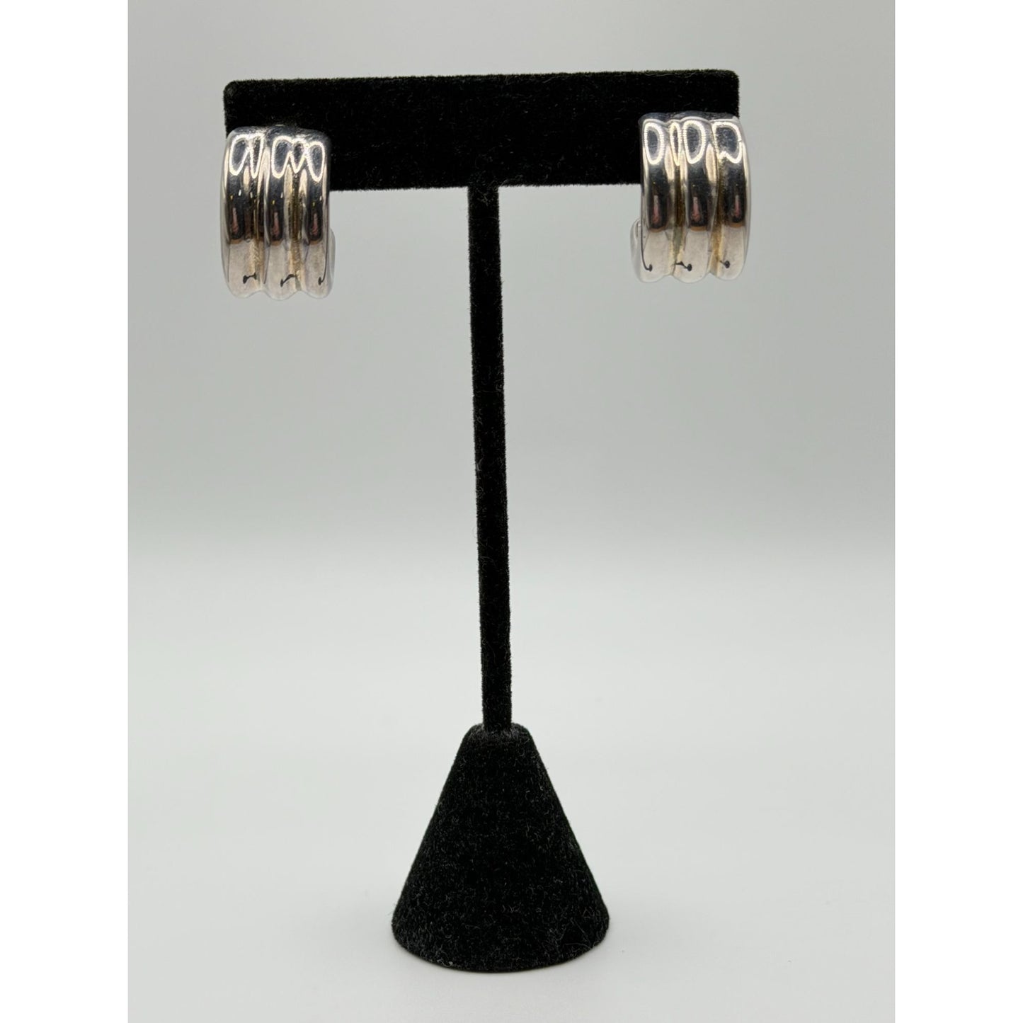 Sterling Silver 925 Chunky Triple Band Hoop Earrings