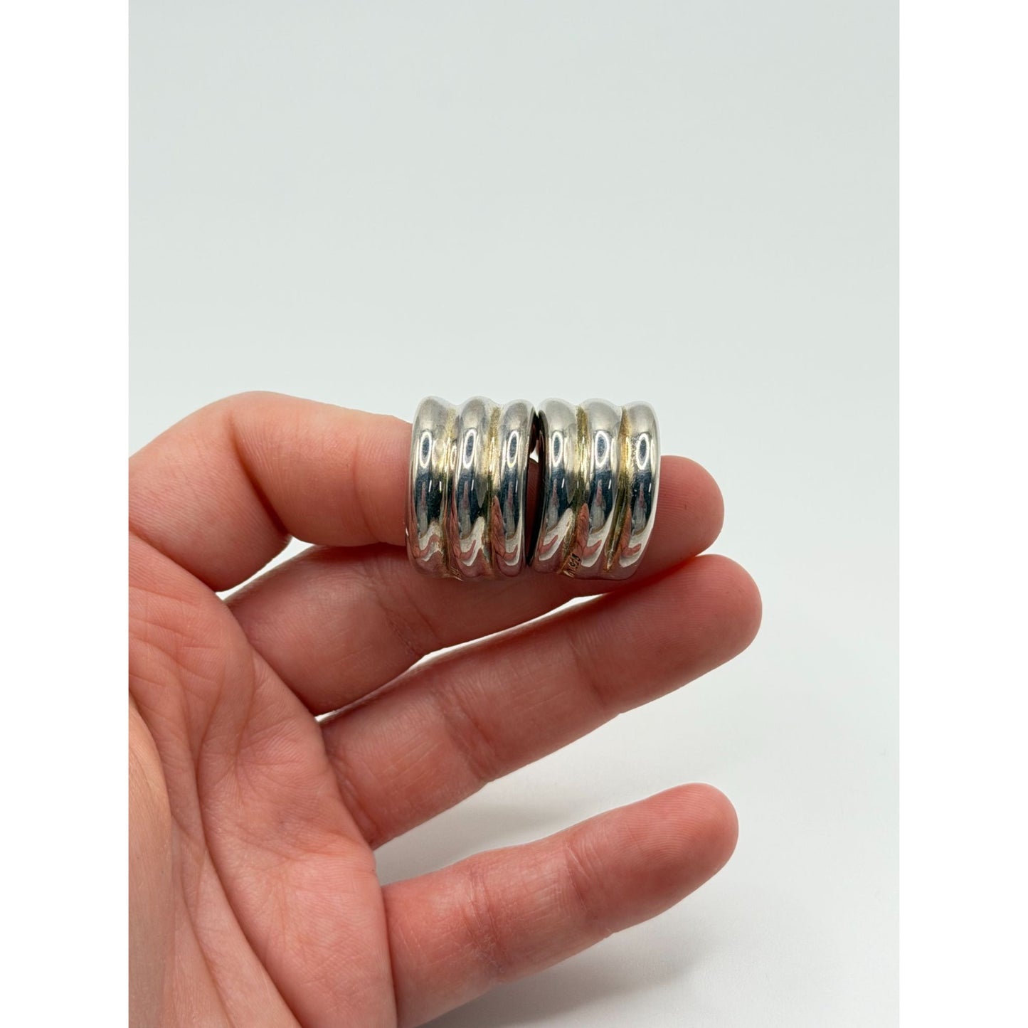 Sterling Silver 925 Chunky Triple Band Hoop Earrings