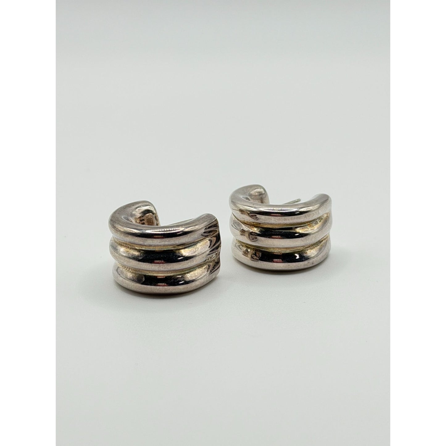 Sterling Silver 925 Chunky Triple Band Hoop Earrings
