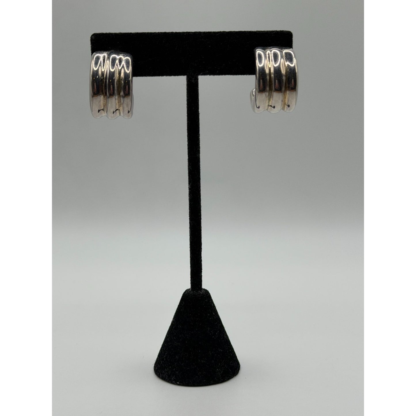 Sterling Silver 925 Chunky Triple Band Hoop Earrings