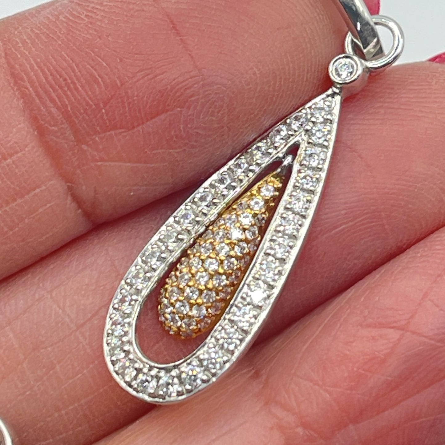 14K Two-Tone White & Yellow Gold Diamond Floating Teardrop Dangle Earrings