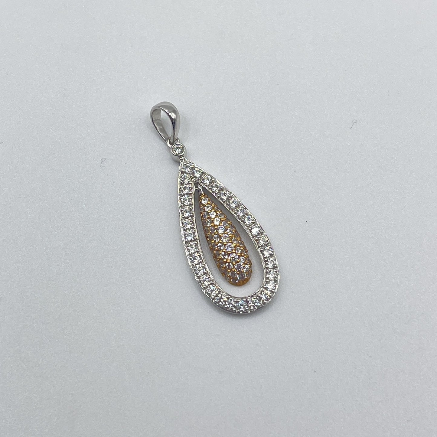 14K Two-Tone White & Yellow Gold Diamond Floating Teardrop Dangle Earrings
