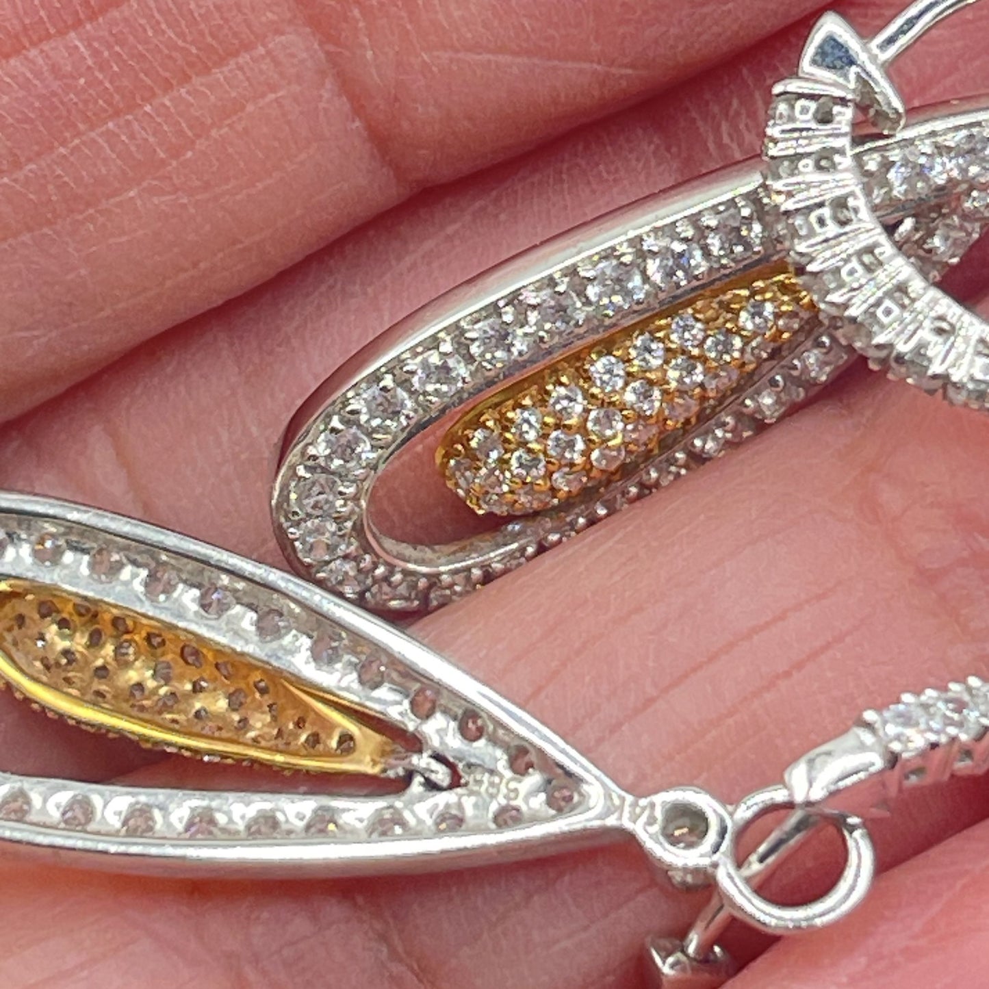 14K Two-Tone White & Yellow Gold Diamond Floating Teardrop Dangle Earrings