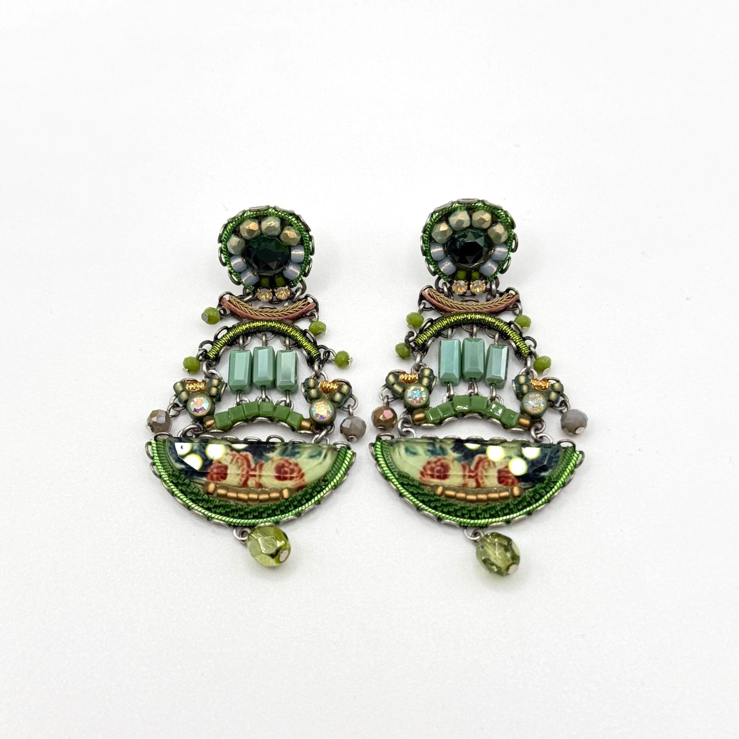 Colorful Ayala Bar Mosaic-Inspired Earrings With Green Beads
