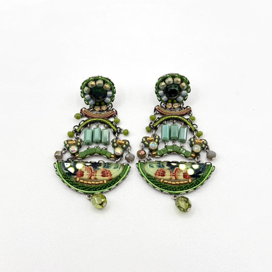 Colorful Ayala Bar Mosaic-Inspired Earrings With Green Beads