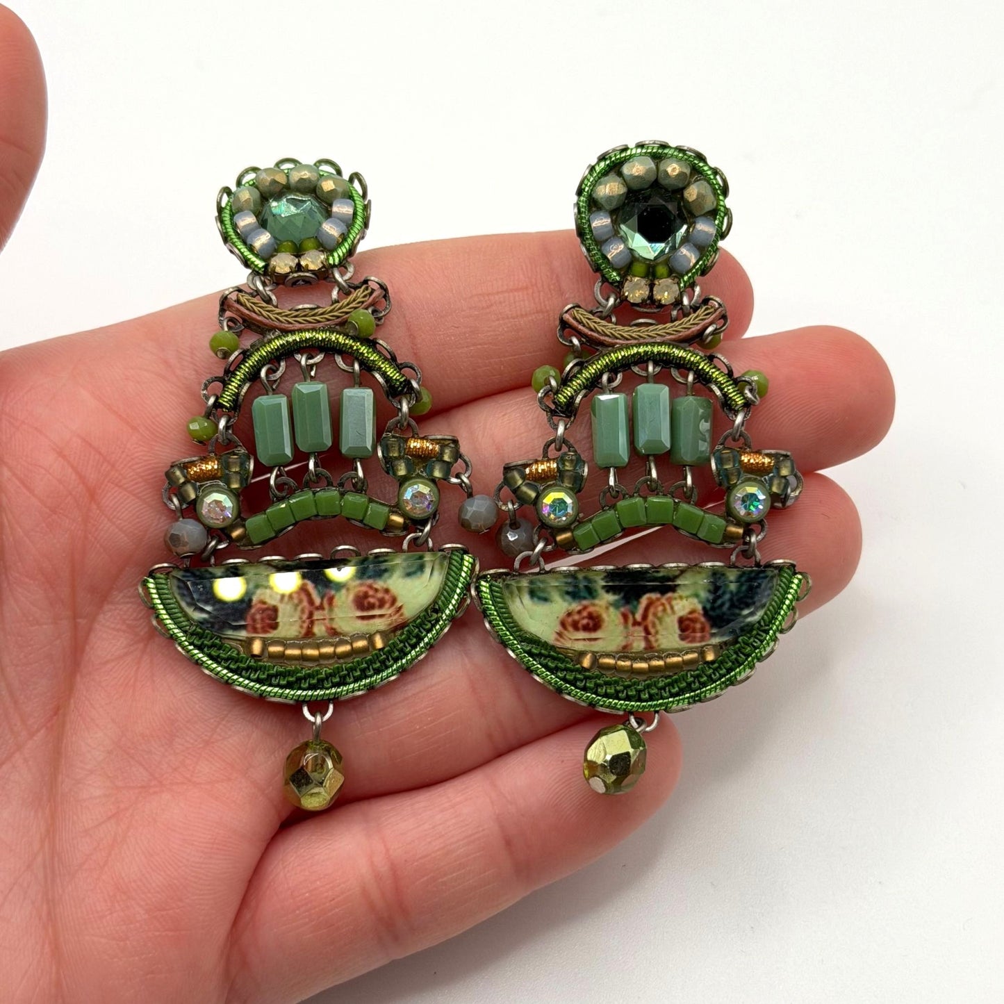 Colorful Ayala Bar Mosaic-Inspired Earrings With Green Beads