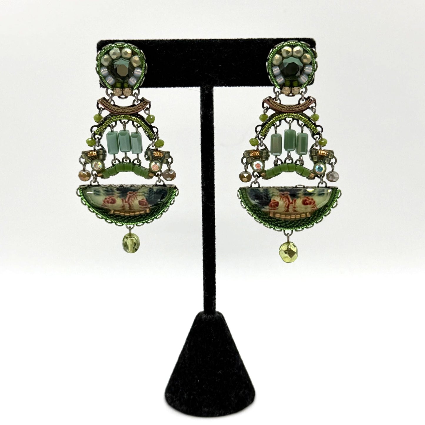 Colorful Ayala Bar Mosaic-Inspired Earrings With Green Beads