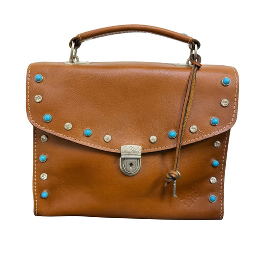 Patricia Nash Brown Leather Handbag With Turquoise & Silver Studs