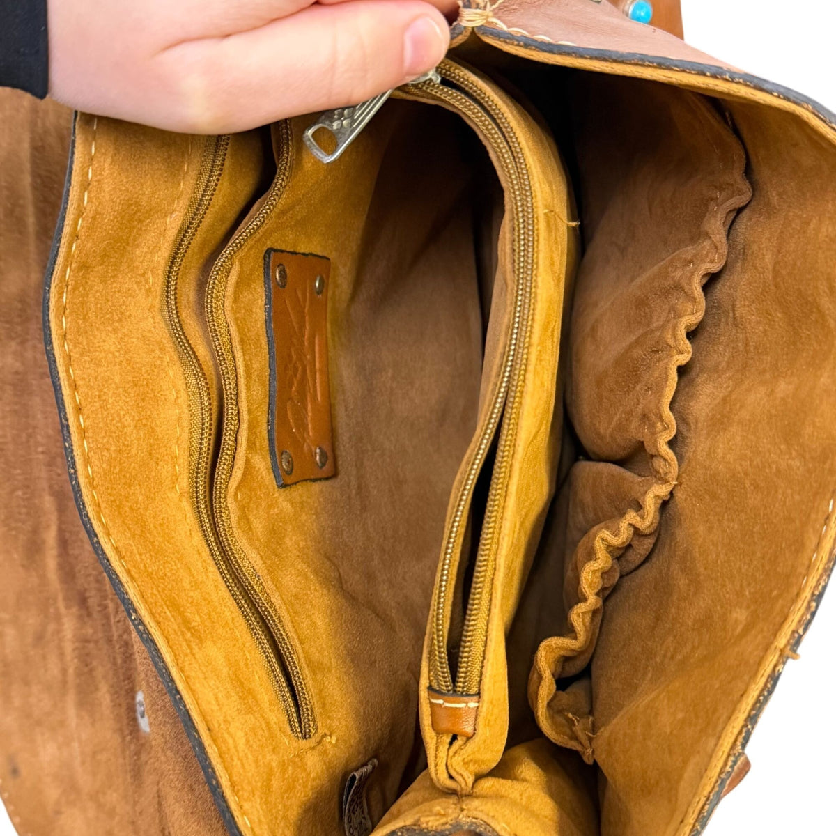 Patricia Nash Brown Leather Handbag With Turquoise & Silver Studs
