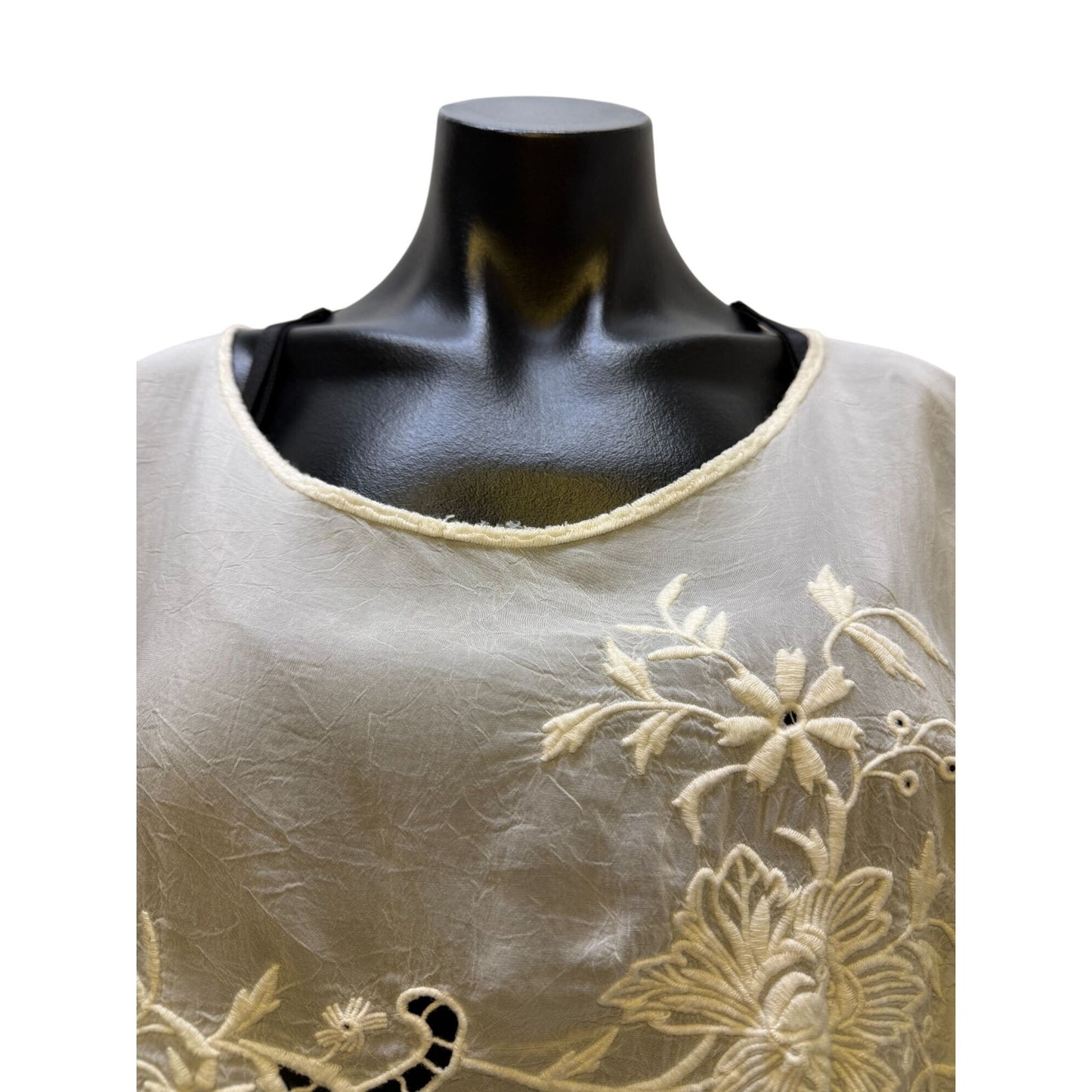 Johnny Was Embroidered Floral White Sheer Blouse XS Boho Chic