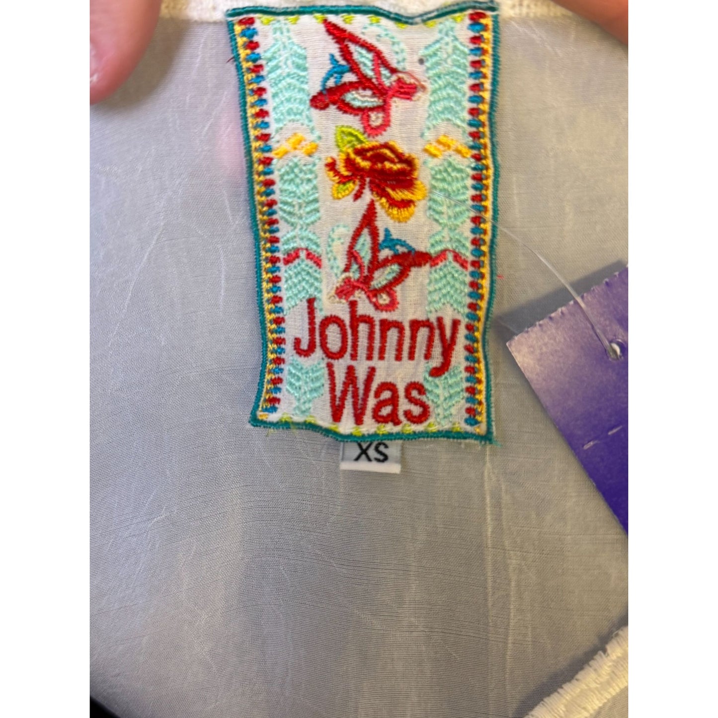 Johnny Was Embroidered Floral White Sheer Blouse XS Boho Chic