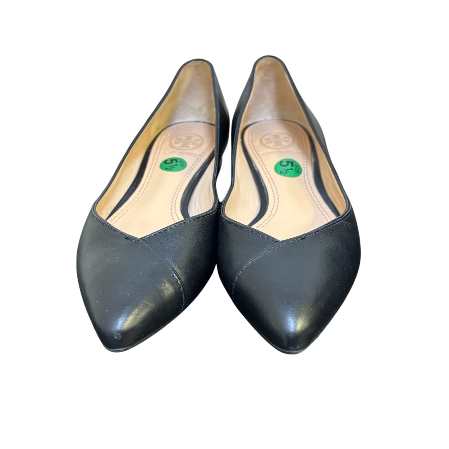 Tory Burch Pointed-Toe Black Leather Ballet Flats 5.5