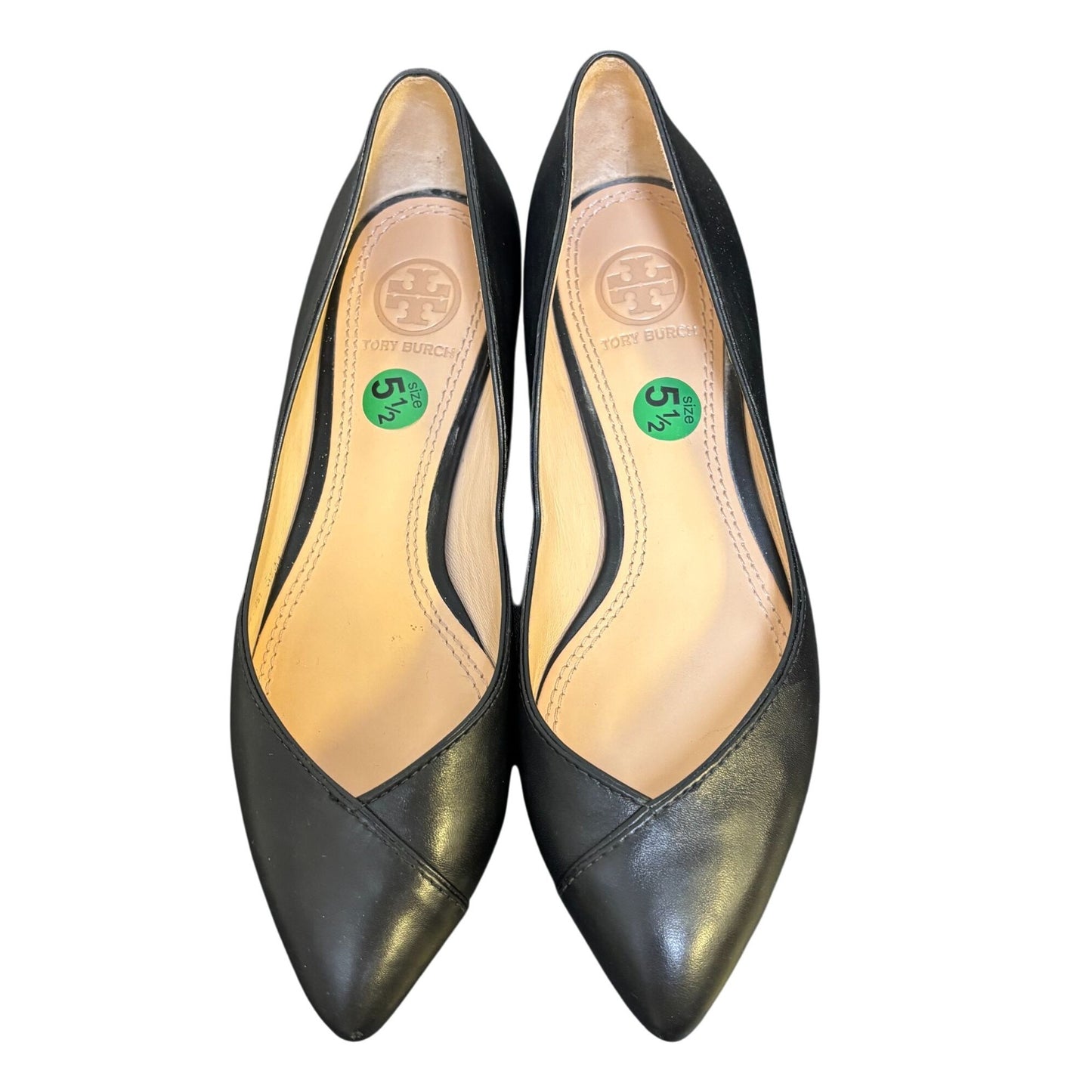 Tory Burch Pointed-Toe Black Leather Ballet Flats 5.5